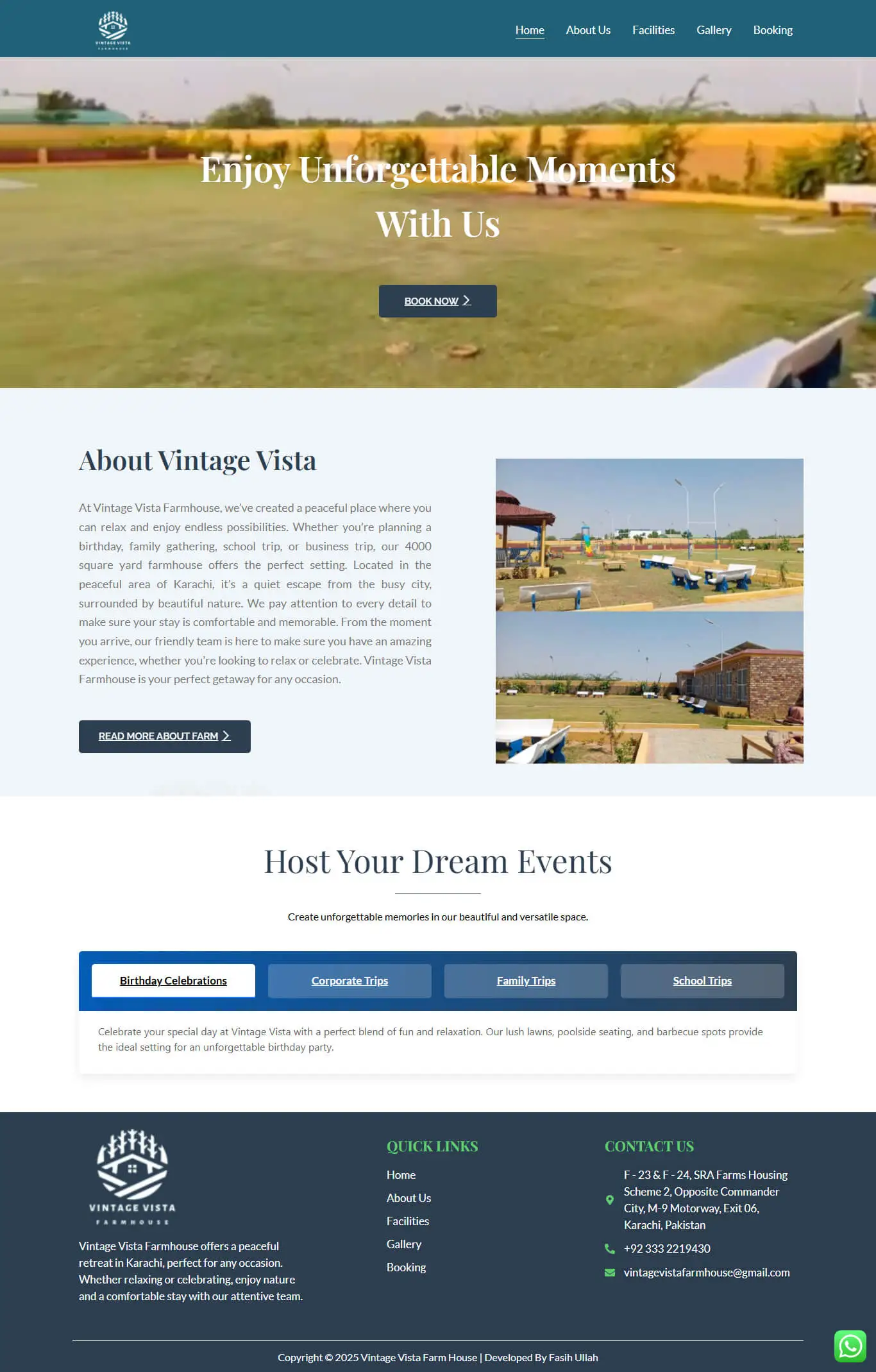 viintage vista farm house website screen shot