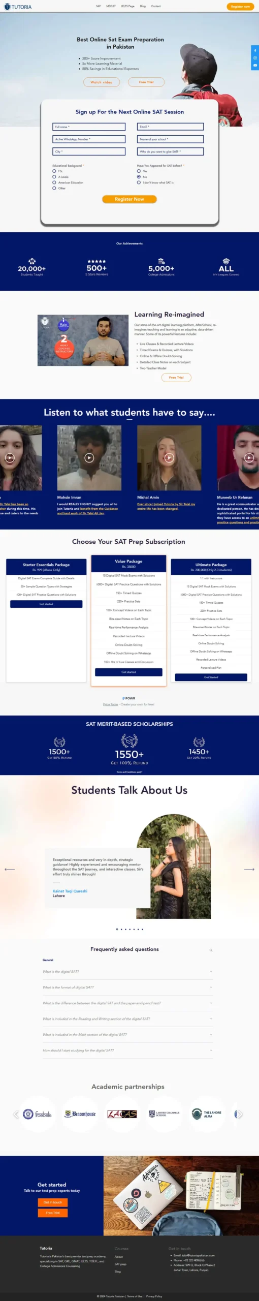 tutoria pakistan landing page design